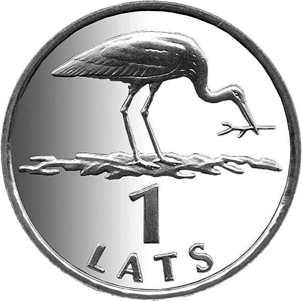 Apgrozījuma monēta (1ls) Stārķis, 2001. Latvijas bankas pasūtījums.