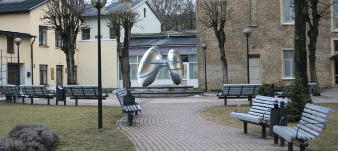 The central spatial accent in square at Raina and Gertrude street corner, Raina Street 10, Ventspils. 2006